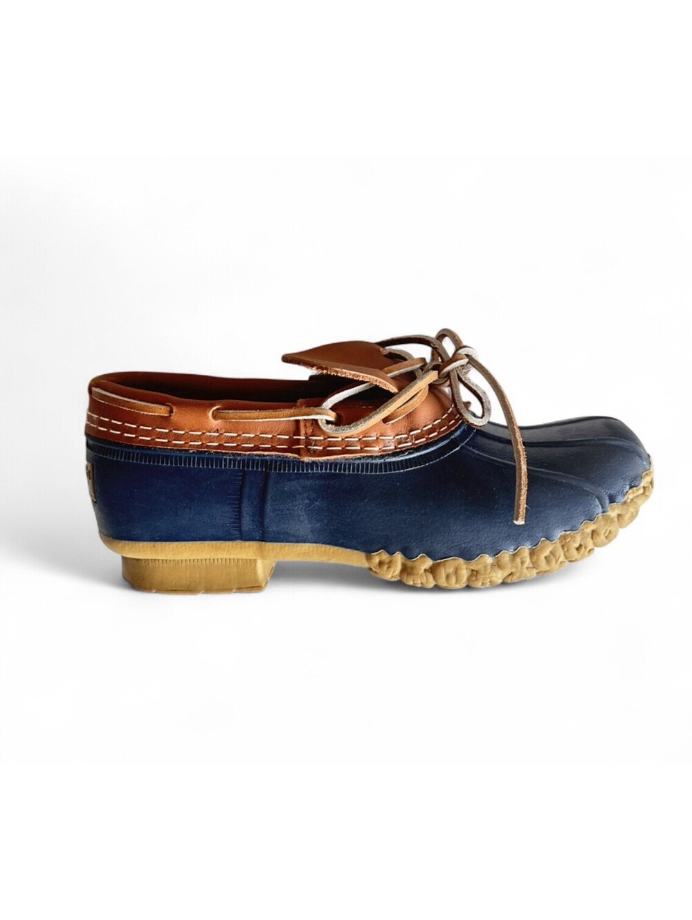 L.L.Bean M Bean Boots Duck Mocs USA Rubber Moc Shoes Tan Navy 6 Women’s Fits 7